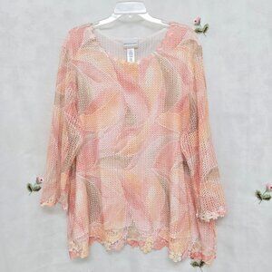 Alfred Dunner* Coral & Yellow Floral Print Top* Semi-Sheer* Lace Hem* Size: 3X